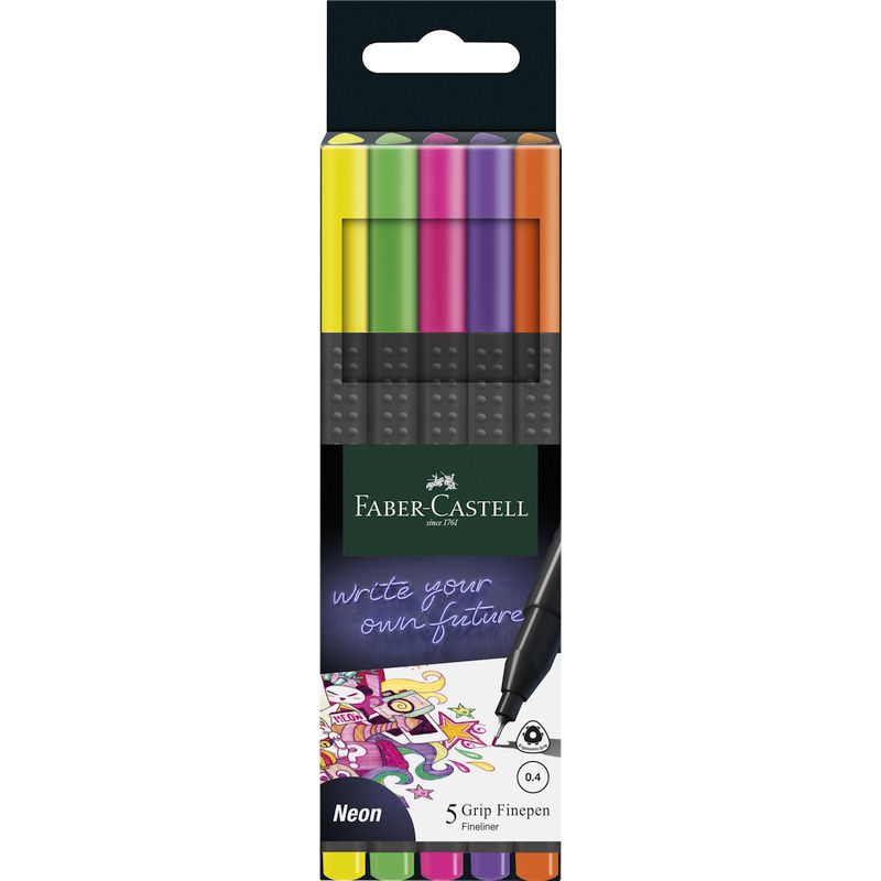 Faber-Castell tűfilc készlet 5db-os 0,4mm GRIP neon