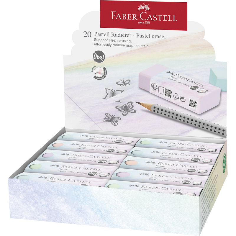 Faber-Castell radír forgácsmentes pasztell színek 2024 (kék,lila,narancs,zöld)