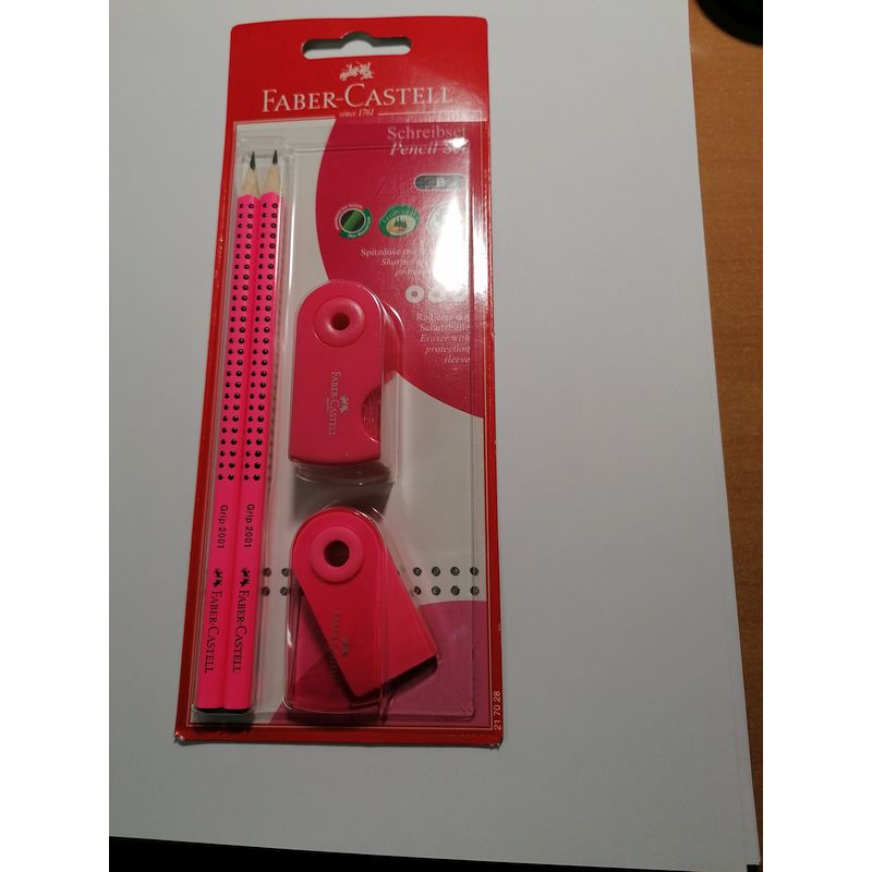 Faber-Castell grafitceruza szett 2db-os GRIP + SLEEVE hegyező +SLEEVE radír pink bliszterben