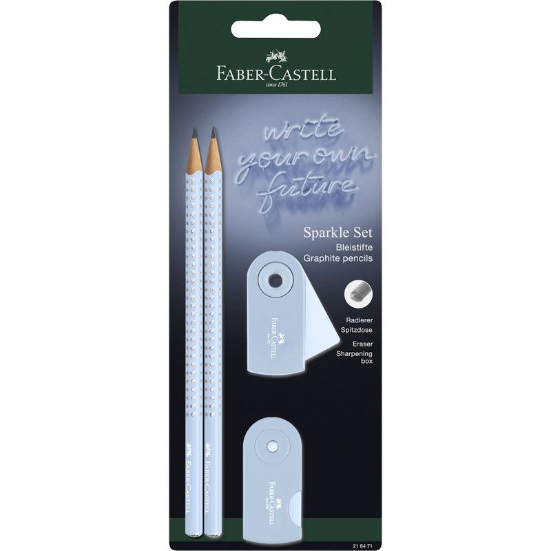 Faber-Castell grafitceruza szett 2db-os SPARKLE + Sleeve mini hegyező+mini radír égkék bliszterben