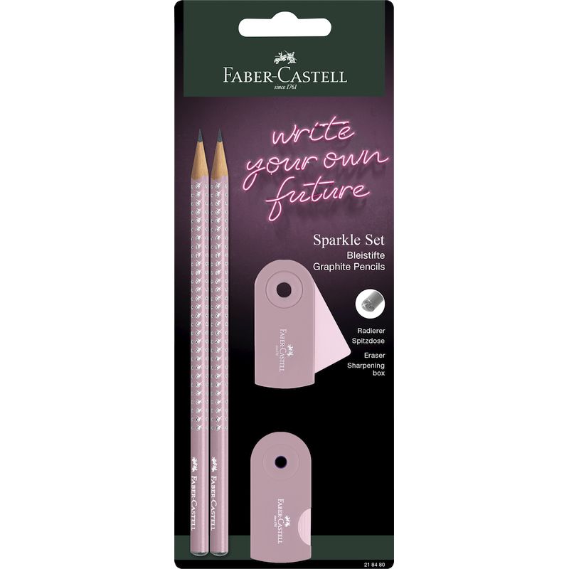 Faber-Castell grafitceruza szett 2db SPARKLE+SLEEVE hegyező  +radír rózsa árnyékok/almásszürke