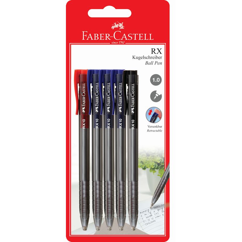 Faber-Castell golyóstoll készlet 5db-os RX10 bliszterben (1piros,1fekete,3kék)