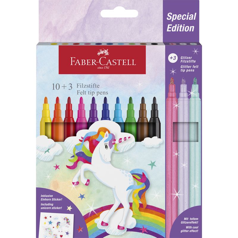 Faber-Castell filctoll készlet 10+3db-os kastélyos UNIKORNIS 2024 (10alapszín +3db csillogó)