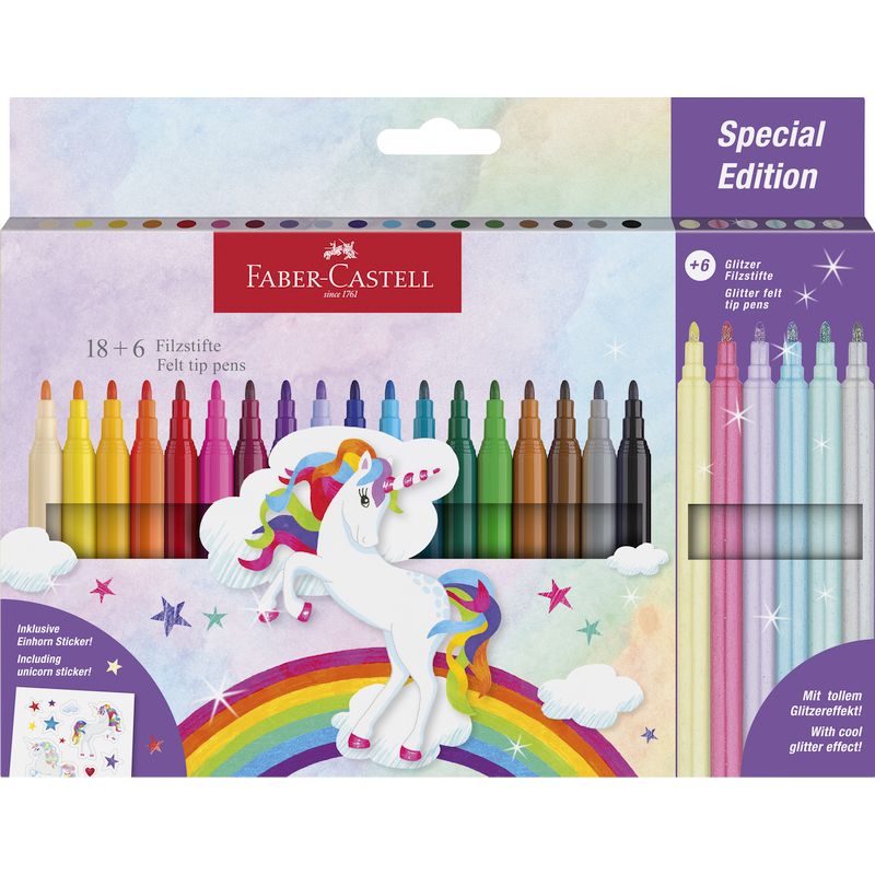 Faber-Castell filctoll készlet 18+6db-os kastélyos UNIKORNIS 2024 (18 alapszín+6 csillogó)