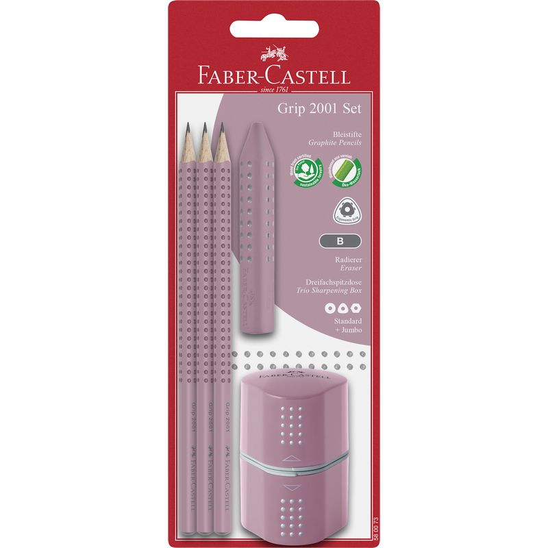 Faber-Castell grafitceruza szett 3db-os GRIP 2001 + radír + hegyező rózsa árnyékok bliszterben