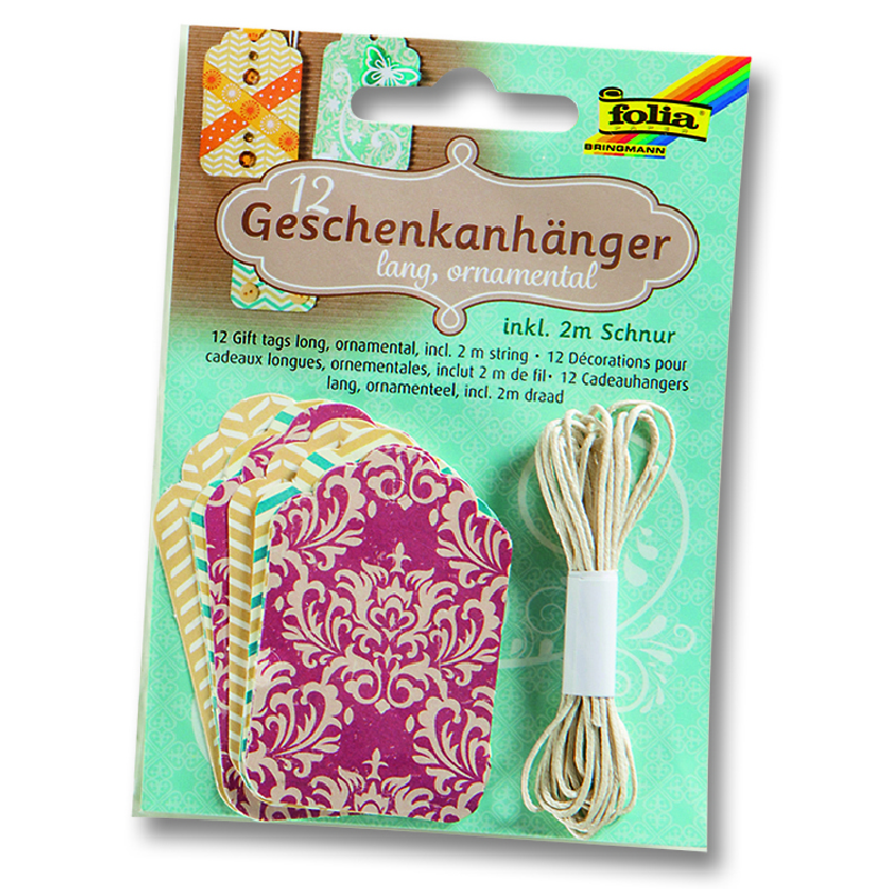 Folia ajándék címkék 12db+zsinór hosszú, dísz