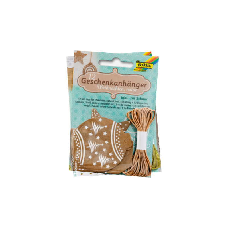 Folia ajándék címkék 2 motívum + zsinórral 12db-os 