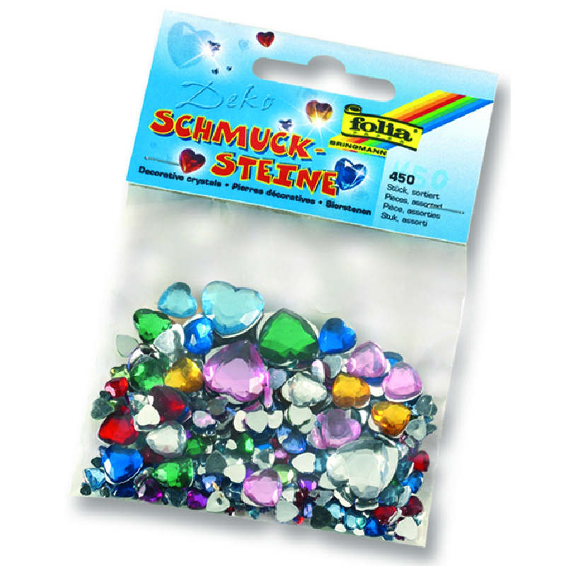 Folia dekorációs kövek 450db-os szív különféle szín/méret bliszterben