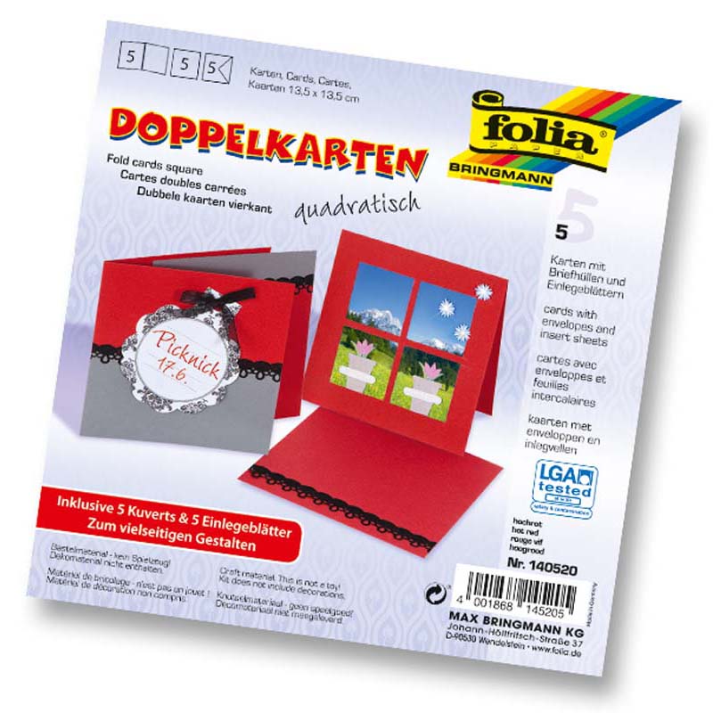 Folia meghívókártya 13,5x13,5cm piros 5db