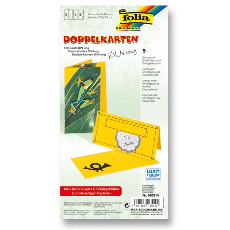 Folia meghívókártya 10,5x21 cm banánsárga 5d