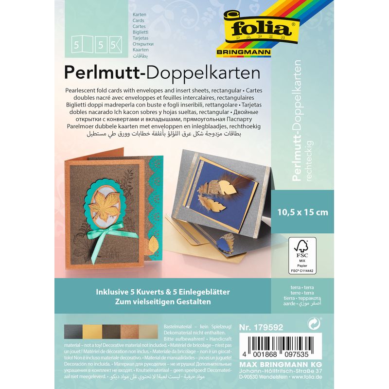 Folia Meghívókártya 10,5X 15CM 250G 5DB+boríték gyöngyházfényű földszín