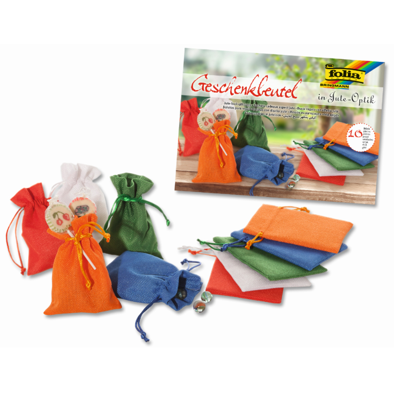 Folia ajándéktáska szett 10db-os 10x13cm  juta anyagból