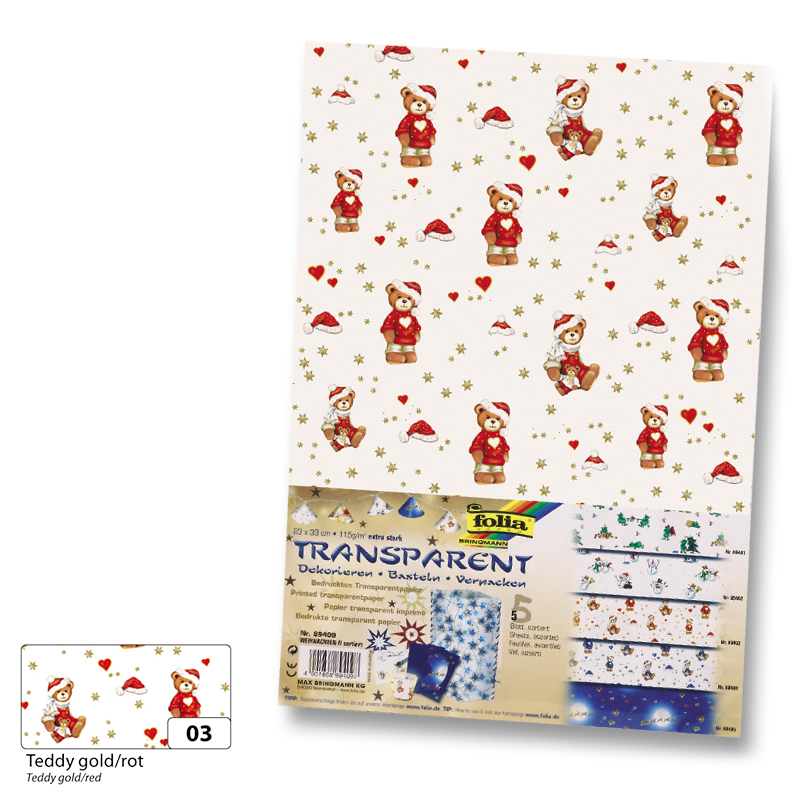 Folia színes transzparens papír23x33cm 5ív teddy a/p